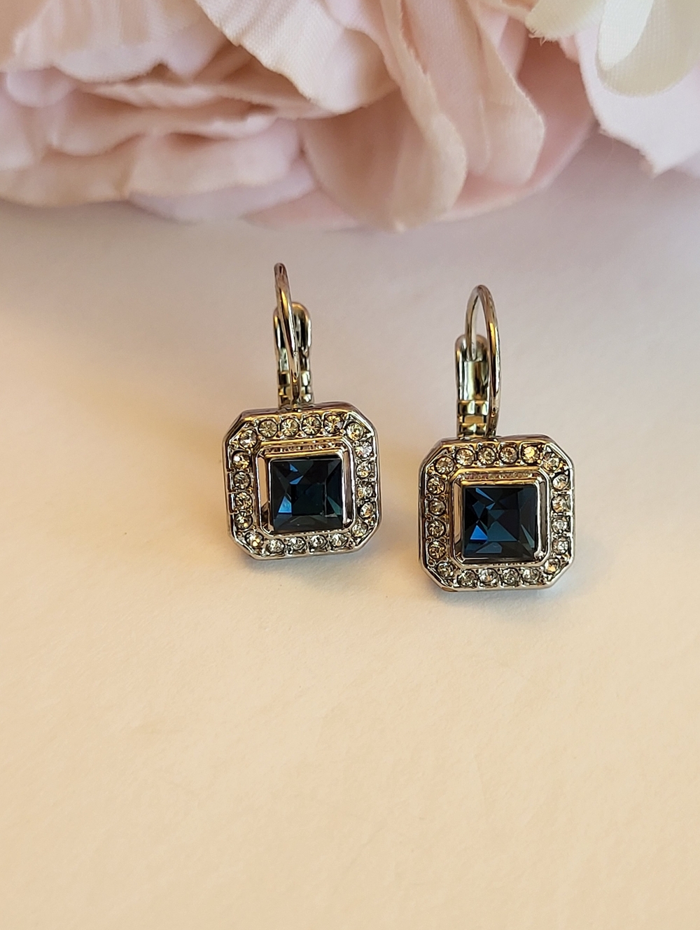 Chloe & Isabel Earrings Sappire Blue Tone Halo Crystal Dangle Drop Jewelry Gift